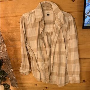 American Eagle Outfitters Beige Plaid Button Down Shirt